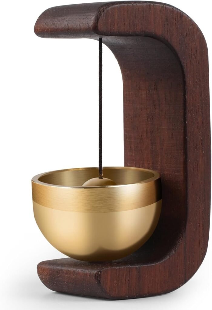 Wooden Door Bell Chime for Door Opening, Brass Shopkeeper Entry Bell, Door Chime for Home, Office, Shop, Cafe, Refrigerator | No Drill Adhesive Mount, Soft Sound Wind Chime Decor (1)