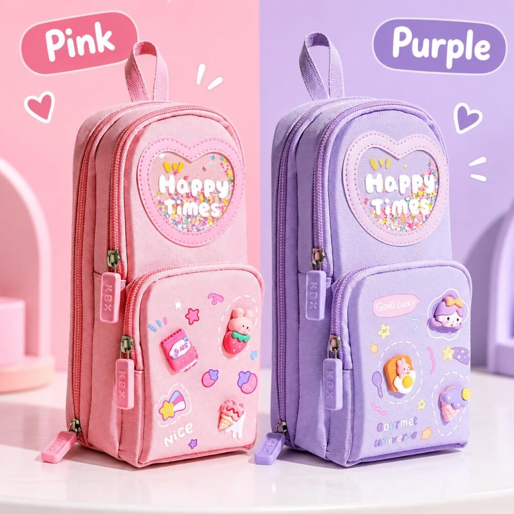 Premium 3-Layer 6-Compartment Pencil Pouch for Girls, Large Capacity Pencil Case with 6 Pen Slots, Multi-Pocket Stationery Organizer for School Kids, Purple product image 1