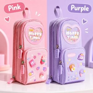 Premium 3-Layer 6-Compartment Pencil Pouch for Girls, Large Capacity Pencil Case with 6 Pen Slots, Multi-Pocket Stationery Organizer for School Kids, Purple product image 1