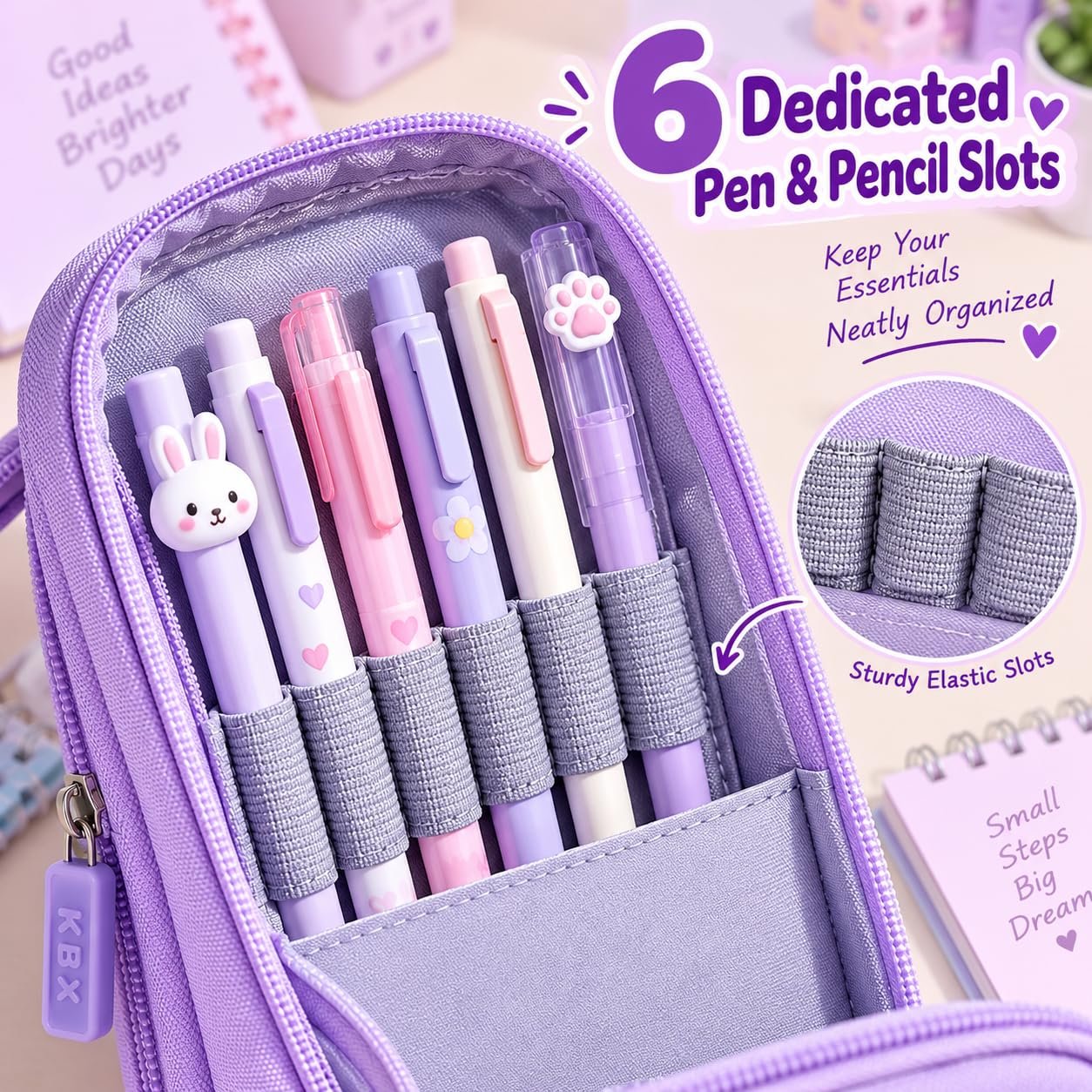 Premium 3-Layer 6-Compartment Pencil Pouch for Girls, Large Capacity Pencil Case with 6 Pen Slots, Multi-Pocket Stationery Organizer for School Kids, Purple product image 3