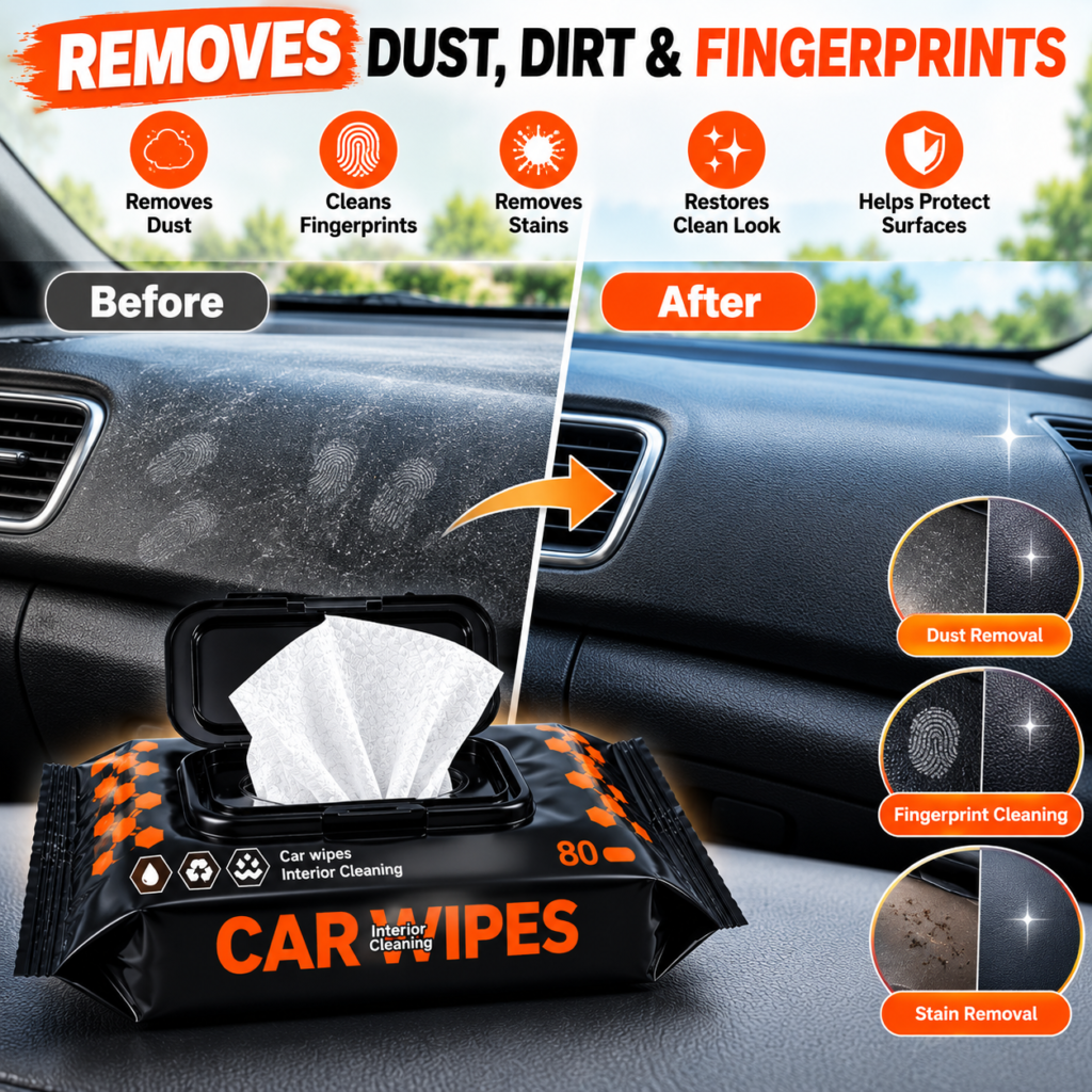 Microfiber Car Cleaning Wipes – Wet Cloths for Dashboard Polish, Scratch Removal, Leather Seats & Accessories | Glass Window Cleaner, (PACK 1 (80 Pcs)) product image 1